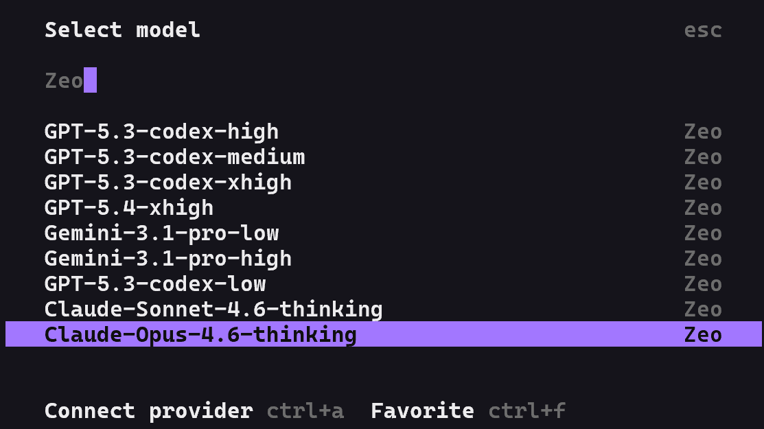 OpenCode 模型选择